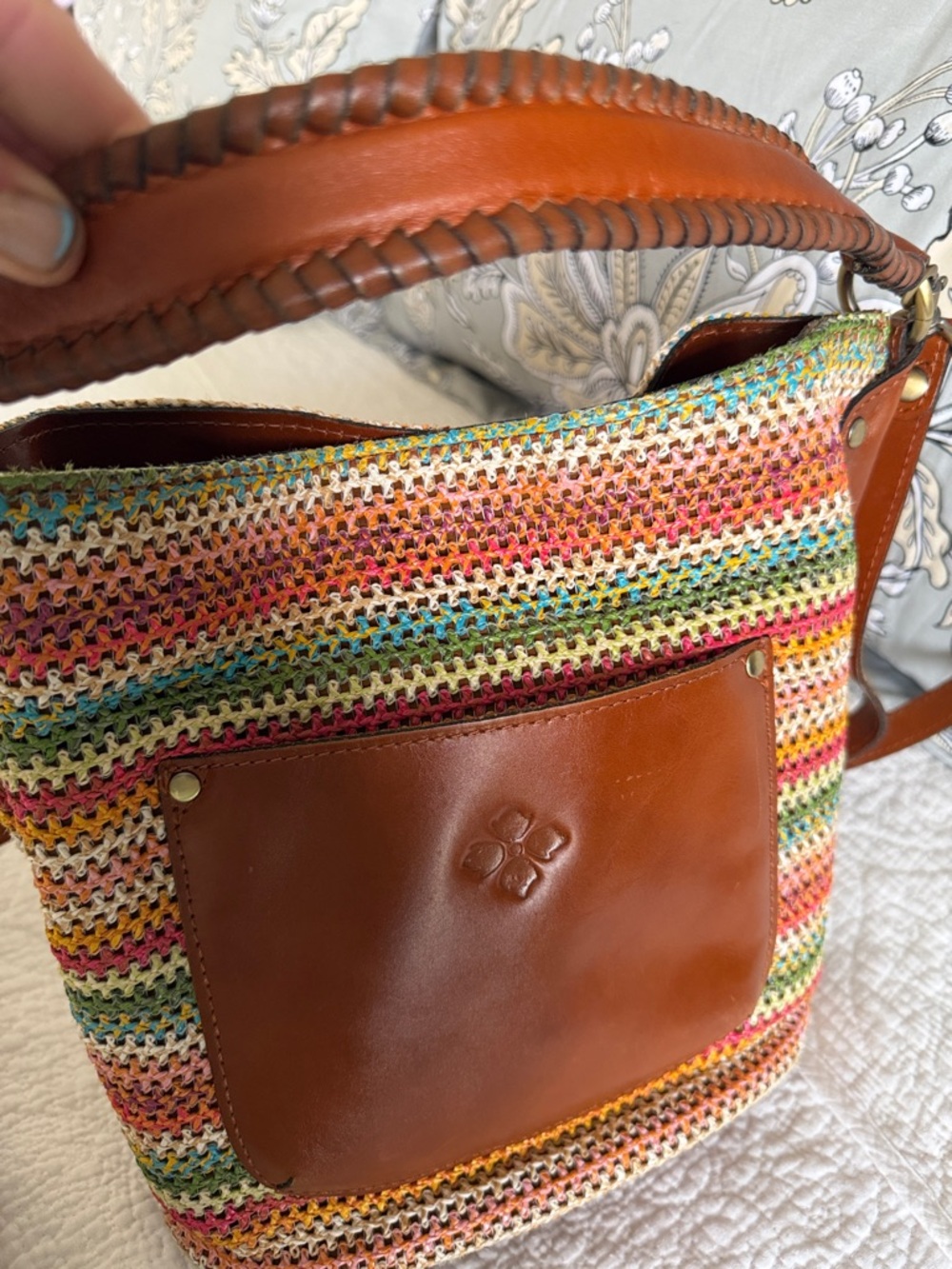 Patricia Nash Leather-Trim Multicolor Crochet Bucket Bag - Brown - Picture 4 of 12